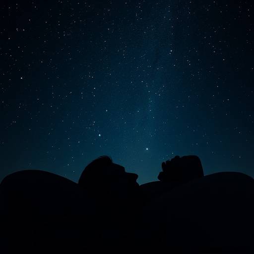 Illustration of a person sleeping peacefully in a bed under a starry sky, representing restful sleep.